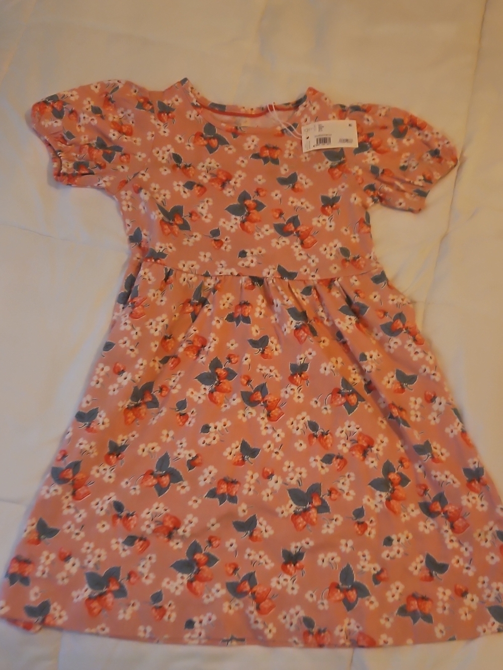 Girls' Pink Floral Strawberry Print Dress